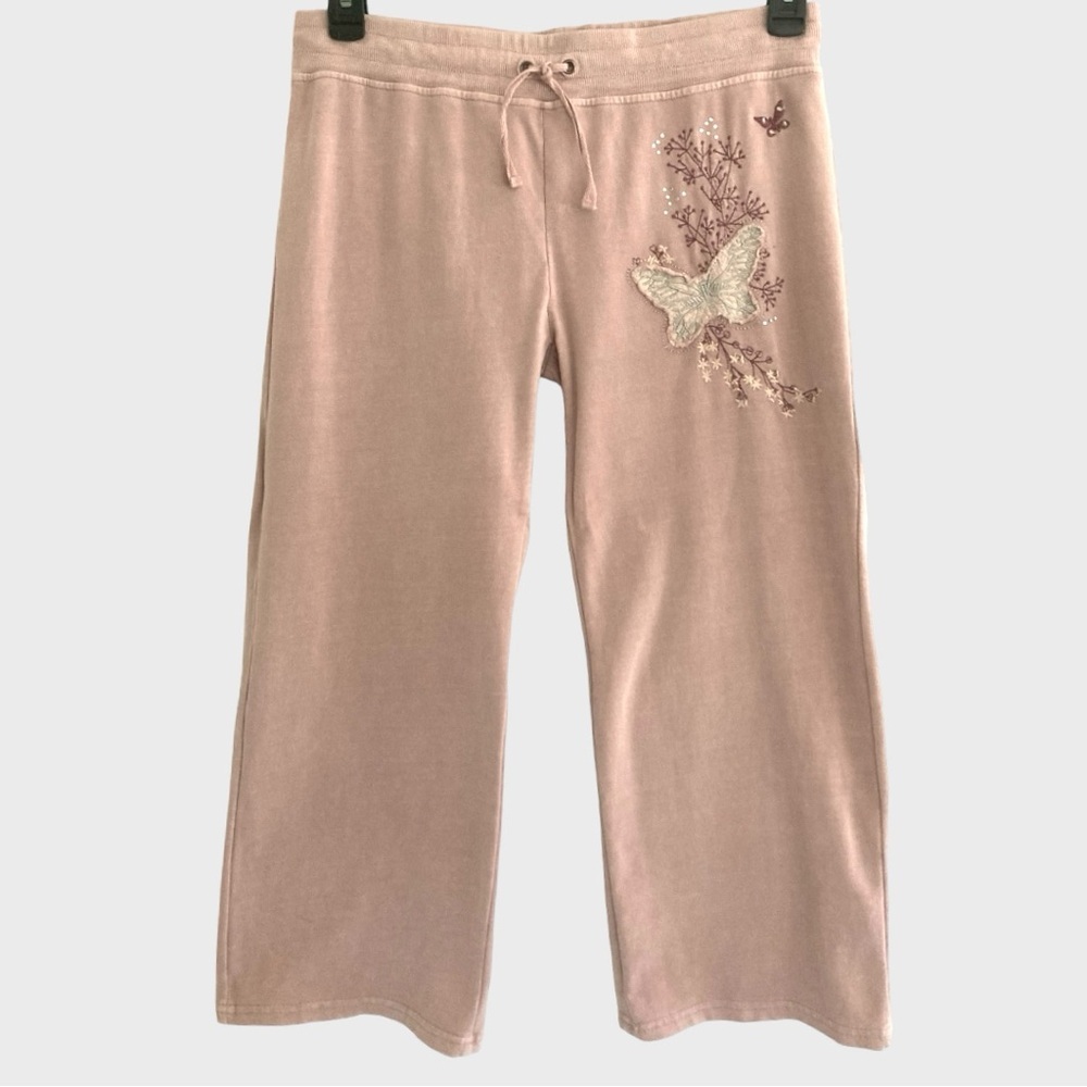Vertigo Paris Pink Butterfly Embroidered Track Pants